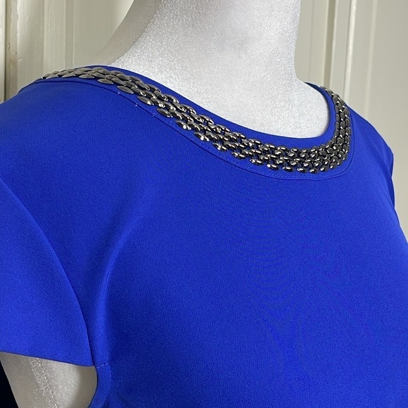 Jessica Simpson Royal Blue Sheath Dress Above The Knee Sz 10 Capped Sleeves - Picture 4 of 14